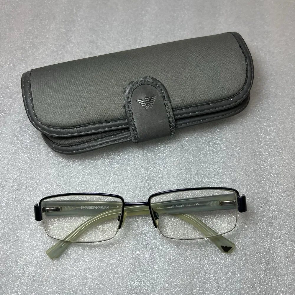 Emporio Armani EA1001 Eyeglass Frames Only Blue Rectangular Half Rim 54-17-135